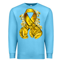 Ocean Blue Childhood Cancer yellow ribbon with boxing gloves Premium Sweatshirt - NancyCooperArtShop