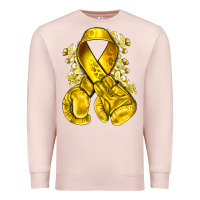 Pale Pink Childhood Cancer yellow ribbon with boxing gloves Premium Sweatshirt - NancyCooperArtShop