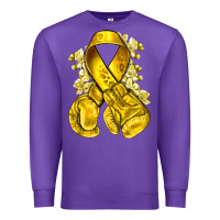 Purple Childhood Cancer yellow ribbon with boxing gloves Premium Sweatshirt - NancyCooperArtShop