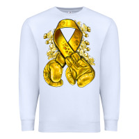 White Childhood Cancer yellow ribbon with boxing gloves Premium Sweatshirt - NancyCooperArtShop
