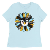 Baby Blue penguin sunflower Ladies Tee - RanaPortraitStore