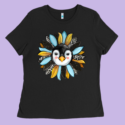 Penguin Sunflower Ladies Tee Designed By Ranaportraitstore