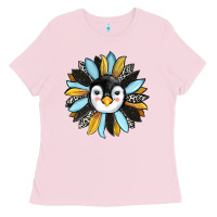 Bubblegum Pink penguin sunflower Ladies Tee - RanaPortraitStore