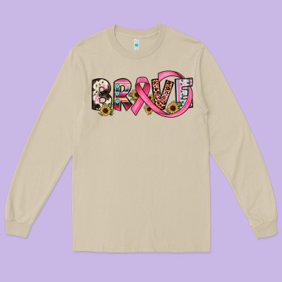 Brave Cancer Awareness Ribbon Long Sleeve Tee Designed By Jahusdesignshop