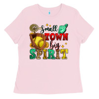 Bubblegum Pink small town big spirit softball Ladies Tee - Zillion Design Studio