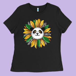 Panda Sunflower Ladies Tee Designed By Ranaportraitstore