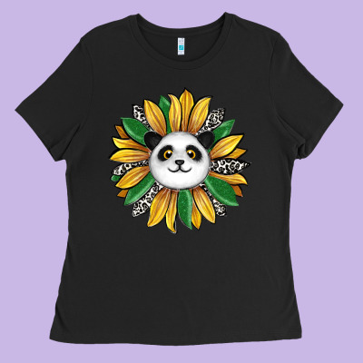 Panda Sunflower Ladies Tee Designed By Ranaportraitstore