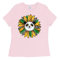 Bubblegum Pink panda sunflower Ladies Tee - RanaPortraitStore