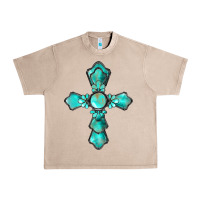 French Oak western turquoise gemstone cross Urban Heavy Tee - BarkalooDesign