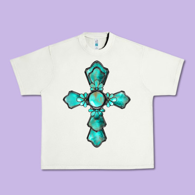 Western Turquoise Gemstone Cross Urban Heavy Tee Designed By Barkaloodesign