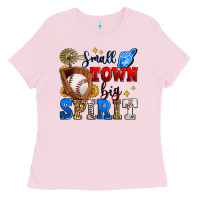 Bubblegum Pink small town big spirit baseball Ladies Tee - Zillion Design Studio