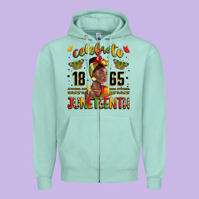 Celebrate 1865 Juneteenth With Black Woman Zipper Hoodie Designed By Lillyallendesigns