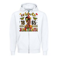 White celebrate 1865 juneteenth with black woman Zipper Hoodie - LillyAllenDesigns