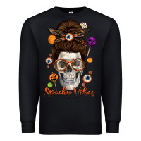 Black Spooky Vibes Skull Messy Bun Premium Sweatshirt - texasbilliewilder