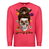 Cardinal Spooky Vibes Skull Messy Bun Premium Sweatshirt - texasbilliewilder