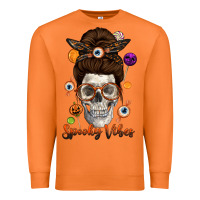 Carrot Spooky Vibes Skull Messy Bun Premium Sweatshirt - texasbilliewilder
