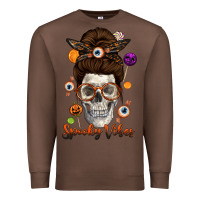 Chestnut Spooky Vibes Skull Messy Bun Premium Sweatshirt - texasbilliewilder