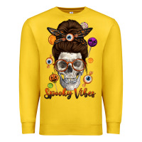 Lemon Spooky Vibes Skull Messy Bun Premium Sweatshirt - texasbilliewilder