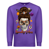 Purple Spooky Vibes Skull Messy Bun Premium Sweatshirt - texasbilliewilder