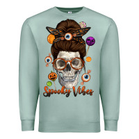 Seafoam Spooky Vibes Skull Messy Bun Premium Sweatshirt - texasbilliewilder