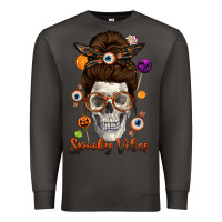 Smoke Spooky Vibes Skull Messy Bun Premium Sweatshirt - texasbilliewilder