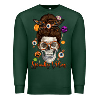 Sports Green Spooky Vibes Skull Messy Bun Premium Sweatshirt - texasbilliewilder