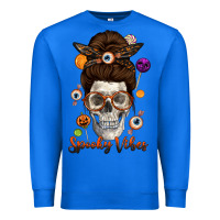 True Royal Spooky Vibes Skull Messy Bun Premium Sweatshirt - texasbilliewilder