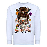 White Spooky Vibes Skull Messy Bun Premium Sweatshirt - texasbilliewilder