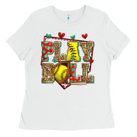 White play ball softball Ladies Tee - Zillion Design Studio
