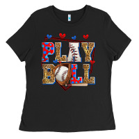 Black play ball baseball Ladies Tee - Zillion Design Studio