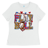 White play ball baseball Ladies Tee - Zillion Design Studio