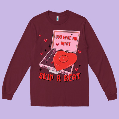 Heart Record Player Long Sleeve Tee Designed By Maliassmallbusiness