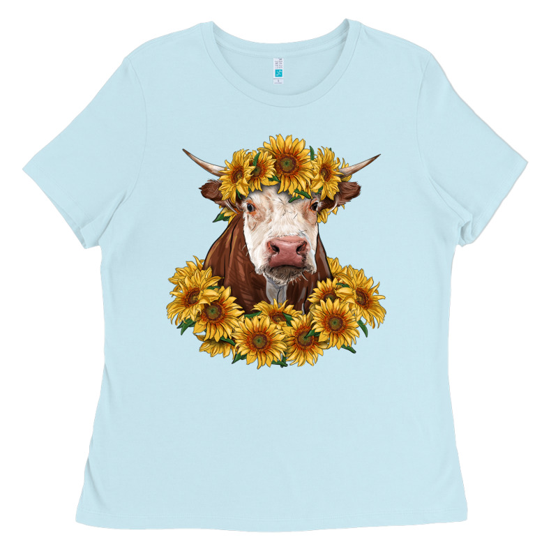 Hereford Cow With Sunflowers Ladies Tee by RanaPortraitStore | Teevron