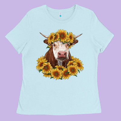 Hereford Cow With Sunflowers Ladies Tee Designed By Ranaportraitstore