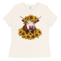 Bone hereford cow with sunflowers Ladies Tee - RanaPortraitStore