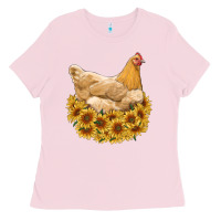 Bubblegum Pink chicken with sunflowers Ladies Tee - RanaPortraitStore