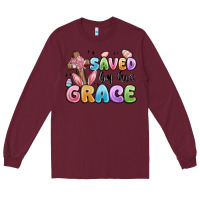 Burgundy saved by his grace Long Sleeve Tee - MaliasSmallBusiness