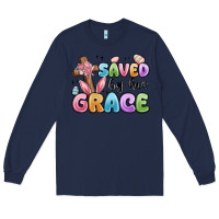 Navy saved by his grace Long Sleeve Tee - MaliasSmallBusiness