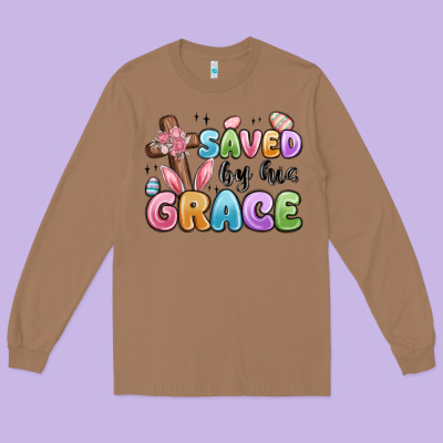 Saved By His Grace Long Sleeve Tee Designed By Maliassmallbusiness