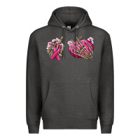 Charcoal Heather Breast Cancer skeleton hands Premium Hoodie - NancyCooperArtShop
