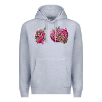 Heather Grey Breast Cancer skeleton hands Premium Hoodie - NancyCooperArtShop
