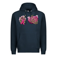 Navy Breast Cancer skeleton hands Premium Hoodie - NancyCooperArtShop