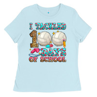 Baby Blue i tackled 100 days of school volleyball Ladies Tee - Zillion Design Studio