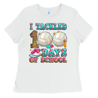 White i tackled 100 days of school volleyball Ladies Tee - Zillion Design Studio