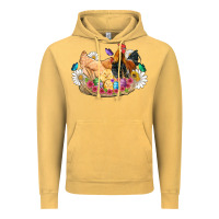Vintage Mustard easter coop animals farm chicken chiks rooster flowers butterfly Vintage Hoodie - Artiststas