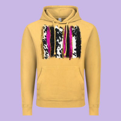 Cow , Yellow And Pink Glitter Brushstrokes Vintage Hoodie Designed By Adodesignshop