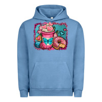Pigment Pebble Blue valentines day coffee cup and sweets Urban Hoodie - OliviaCreatesArt