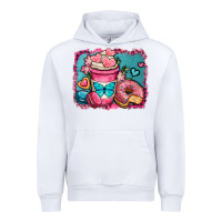 White valentines day coffee cup and sweets Urban Hoodie - OliviaCreatesArt