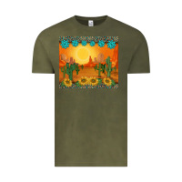 Vintage Olive western sunset cactus sunflowers gemstones leopards Vintage Tee - BarkalooDesign