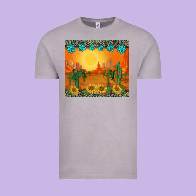 Western Sunset Cactus Sunflowers Gemstones Leopards Vintage Tee Designed By Barkaloodesign